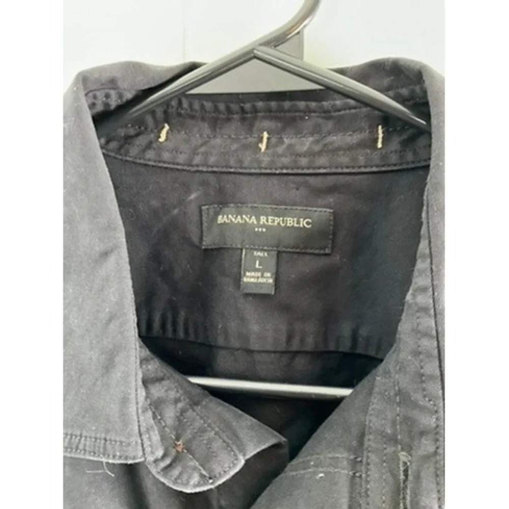Banana Republic Mens Large Tall Black Safari Utility Shirt Long Sleeve Patches